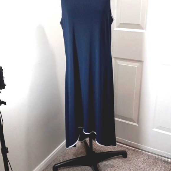 Roz&Ali Sz L Navy High/Low Midi Dress W/ white trim - Picture 2 of 8